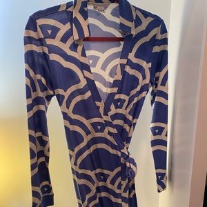 DVF Baby Blue Cloud Print Wrap Dress